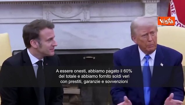 Macron interrompe Trump sugli aiuti Ue a Kiev: Diamo il 60% del totale, soldi veri