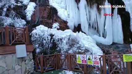 Malatya'da Günpınar Şelalesi dondu