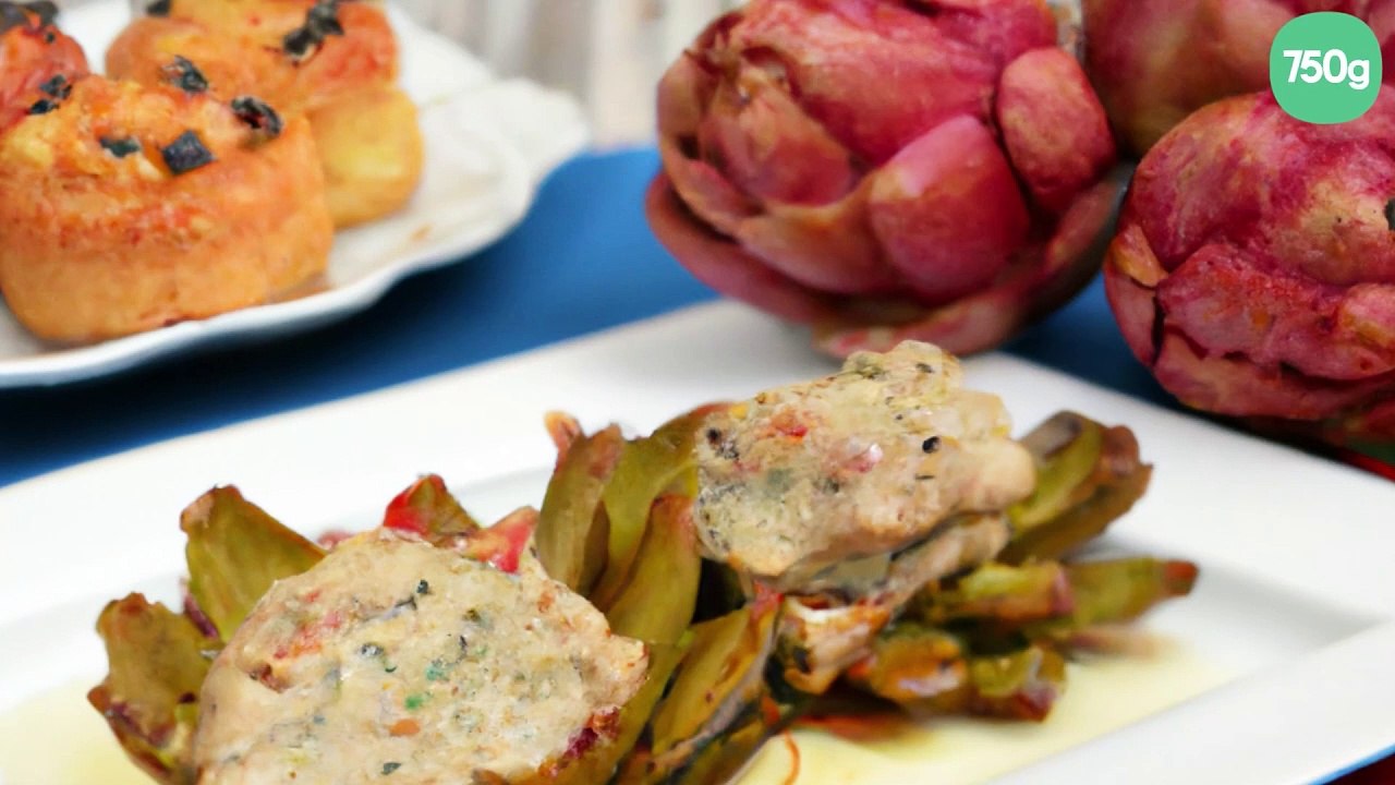 Grenadins de porc au Roquefort sur fonds d'artichauts