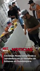 El cantante de regional mexicano, de 26 años, ingresó al establecimiento acompañado de un grupo de hombres, provocando una reacción de euforia por parte de la dueña del negocio, quien no pudo contener su emoción al reconocerlo