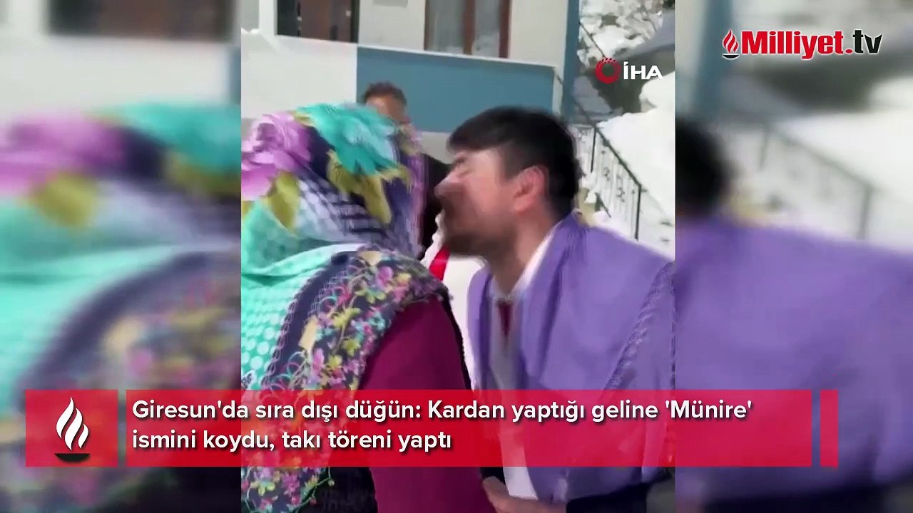 Giresun'da sıra dışı düğün: Kardan yaptığı geline 'Münire' ismini koydu, takı töreni yaptı