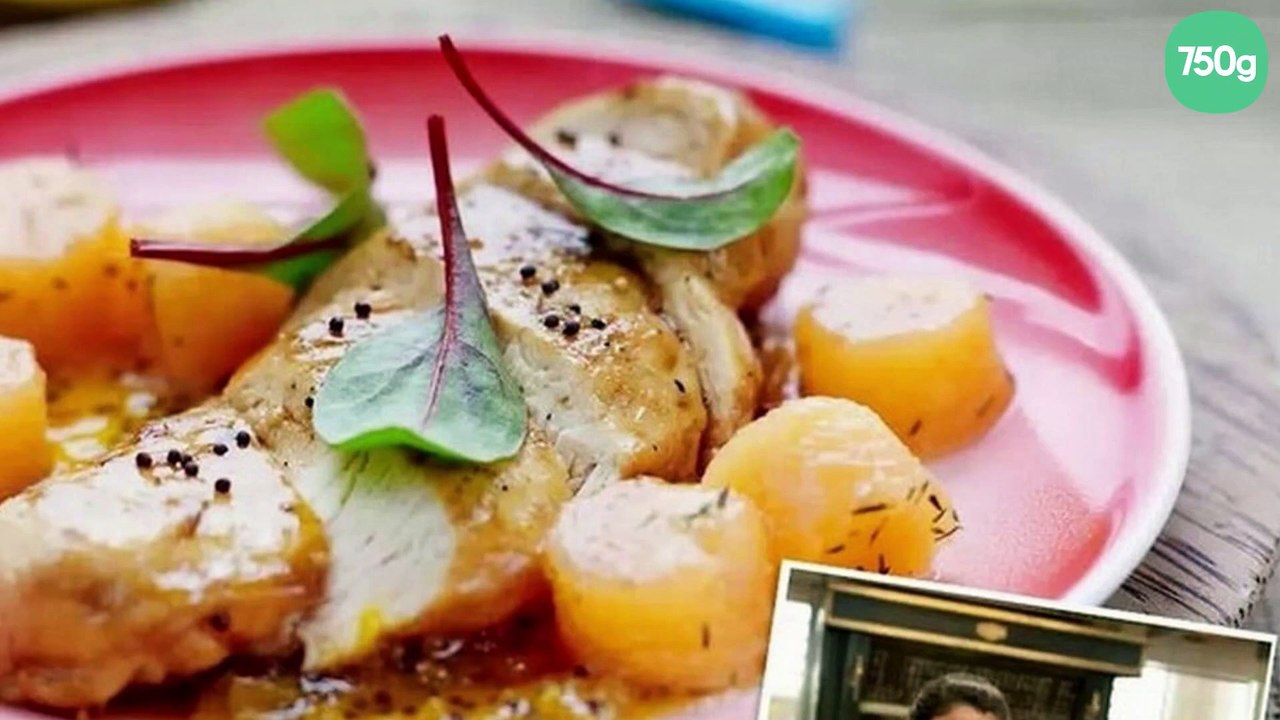 Suprême de volaille fermière, melon de Guadeloupe en chutney et melon de Guadeloupe rôti à la verveine, tombée des jeunes pousses de moutarde