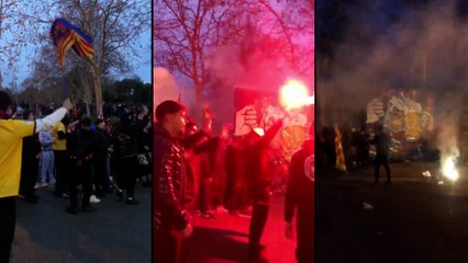 Concentración antimadridista en la previa del Barça-Atlético en Montjuïc