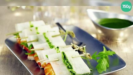 Ballotins de crevettes et roquette, pesto de menthe à l'Arôme