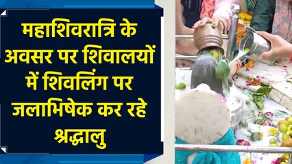 Mahashivratri के अवसर पर शिवालयों में Shivling पर जलाभिषेक कर रहे श्रद्धालु