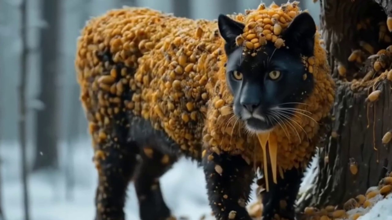 Miracle Rescue: Black Cat Saved from Millions of Honey Bees by Brave Rescue Team"