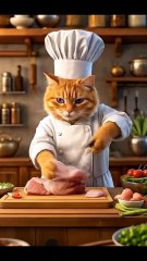 Cute cat making chicken soup