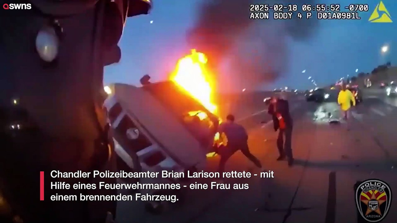 Polizist und Feuerwehrmann außer Dienst retten Frau aus brennendem Fahrzeug