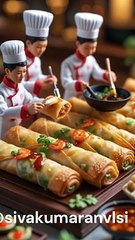 Spring roll preparation using miniatures.