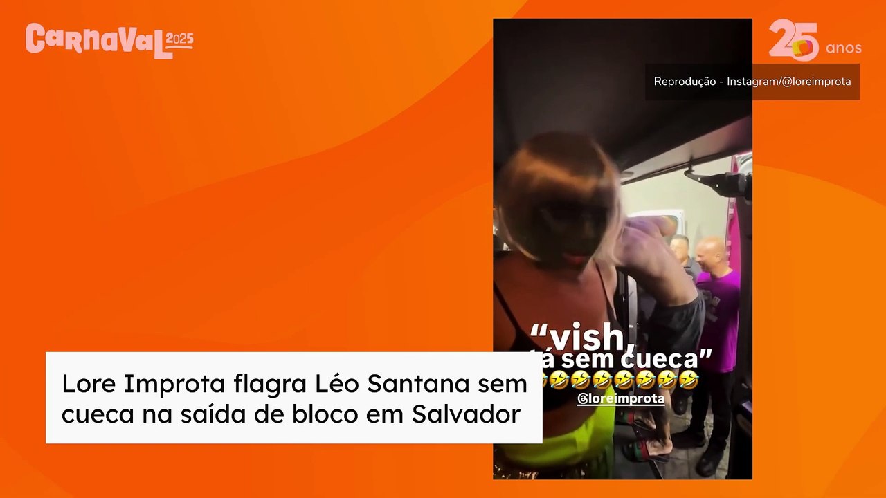 Lore Improta flagra Léo Santana sem cueca na saída de bloco em Salvador