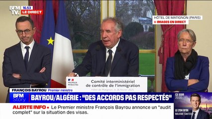 François Bayrou affirme qu'il n'y a pas "volonté d'escalade" ni de "surenchère" avec l'Algérie