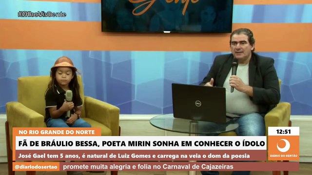 Poeta mirim de apenas 5 anos sonha conhecer Bráulio Bessa e recita poemas no programa “Nossa Gente”