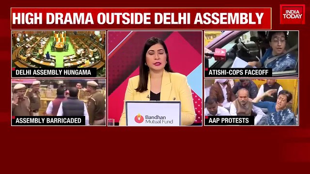 AAP MLAs denied entry to Delhi assembly, protest outside with Ambedkar's posters