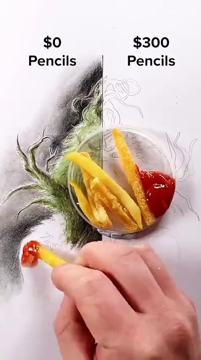 Artist demonstrating the difference in “pencils”.