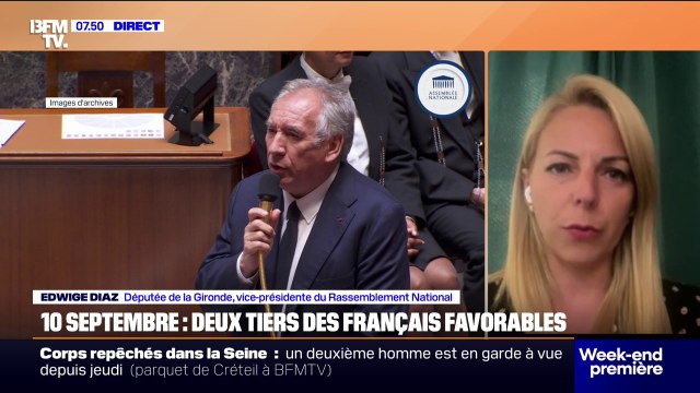 Manifestation le 10 septembre: Edwige Diaz, vice-présidente du RN, indique que le parti va proposer à François Bayrou, un contre-budget