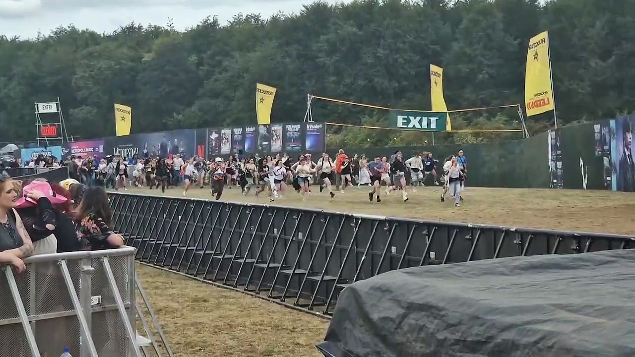 Fans sprint to the front of the Main Stage at Leeds Festival ahead of Chappell Roan headline set later.