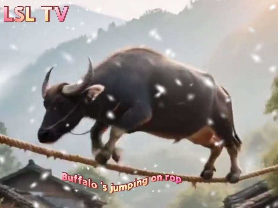 Title :“Buffalo on a Tightrope – Unbelievable Balance!”
