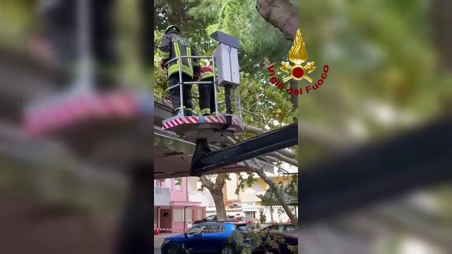Bellaria, dopo il nubifragio vigili del fuoco al lavoro per liberare le strade dagli alberi caduti