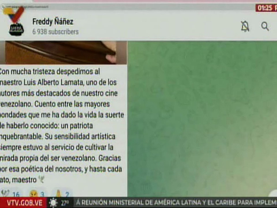 Min. Freddy Ñáñez lamenta el fallecimiento del reconocido cineasta Luis Alberto Lamata