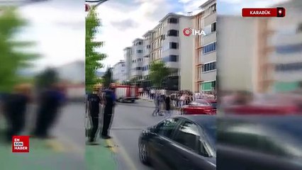 Karabük'te hafif ticari araçla çarpışan otomobil apartmanın bahçesine uçtu