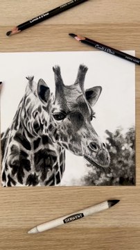 Dessin réaliste d'une Girafe à la pierre noire #dessin #dessinrealiste #art #drawing