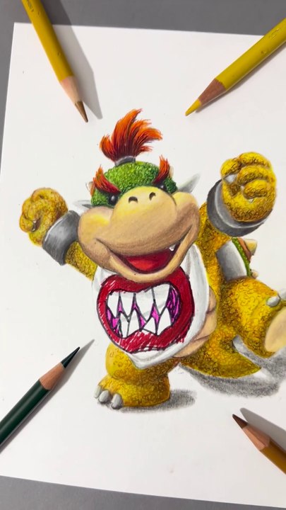 Dessin Bowser au crayon de couleur  #dessin #art #drawing #mario #bowser
