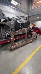 #Tesla waiting to receive a whole new side panel #celettebench #celette #mechanic #collisionrepair
