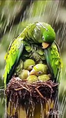 Barish se apne bacchon ko bachate hue pakshi