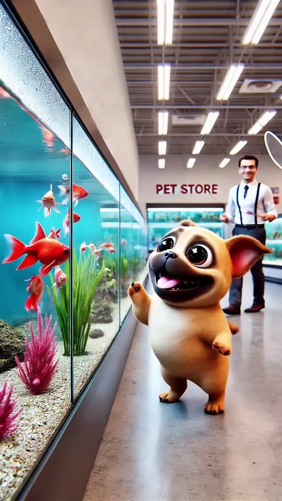 Dog s Magical Gift! Buys Goldfish, Swims with Owner in GIANT Living Room Tank! 🐠🐶#shorts #cute