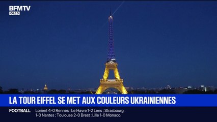 La tour Eiffel aux couleurs de l'Ukraine à l'occasion de la fête de l'indépendance du pays