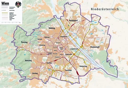 Map of Vienna State. Peta Negara Bagian Wina. Vienna State Map. Map of State of Vienna. State of Vienna Map. Karte des Bundeslandes Wien. Carte de l'État de Vienne. Mapa do estado de Viena. Mapa del estado de Viena. Mappa dello Stato di Vienna. ウィーン州の地図
