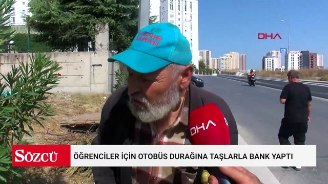 Öğrenciler için otobüs durağına taşlarla bank yaptı