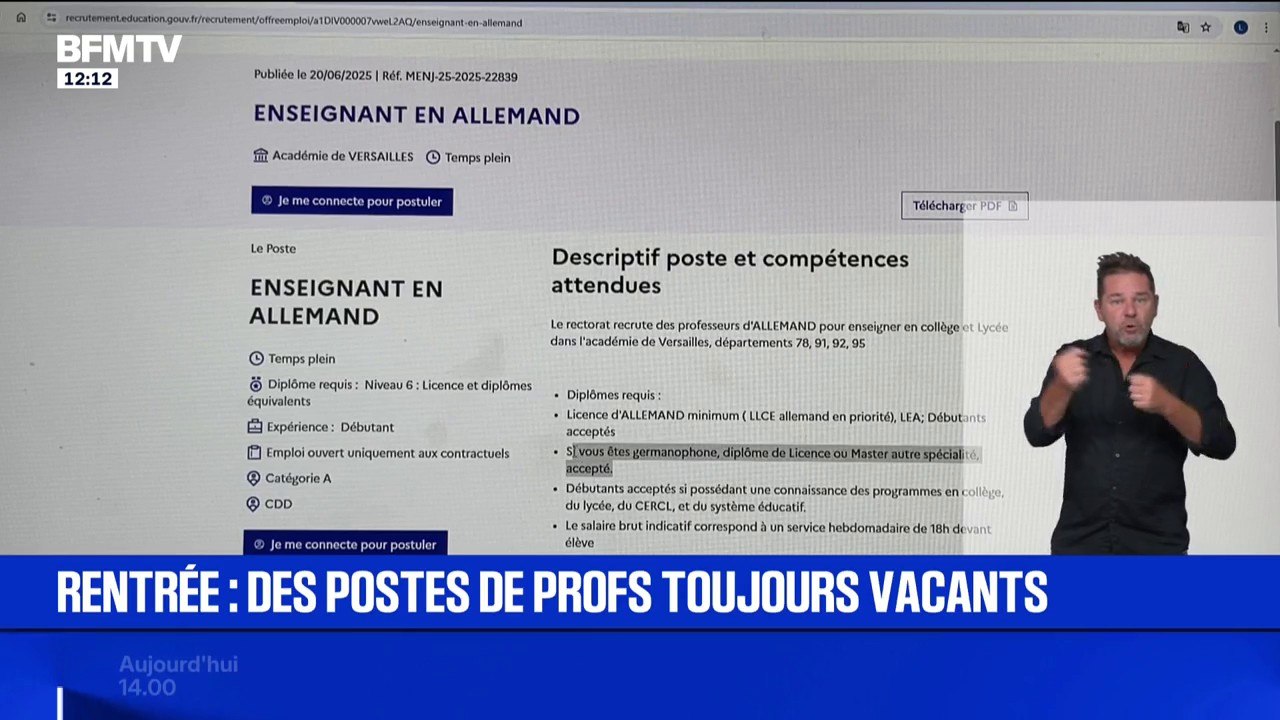 Alors que la rentrée scolaire approche, des postes de professeurs sont toujours vacants