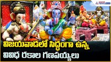 Vijayawada Eco-Friendly Idols: విజయవాడలో సిద్ధంగా ఉన్నవివిధ రకాల గణపయ్యలు | Asianet News Telugu