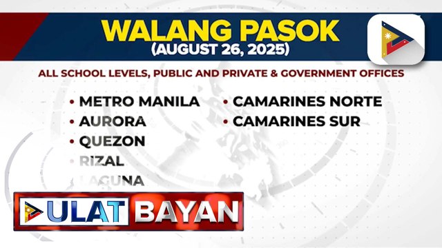 Pasok sa eskwelahan at tanggapan ng gobyerno, suspendido sa 15 lugar bukas kabilang ang NCR