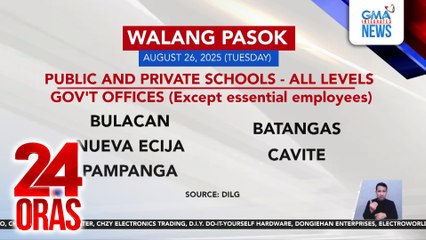 Class suspension para sa araw ng Martes, Aug. 26, 2025 | 24 Oras
