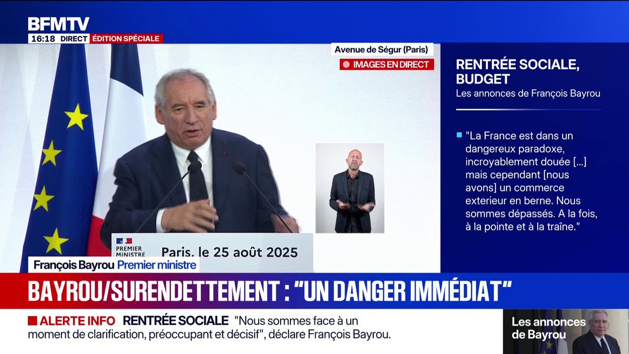 Discours de rentrée: "La charge de la dette va devenir cette année le budget le plus important de la nation", déclare le premier ministre François Bayrou