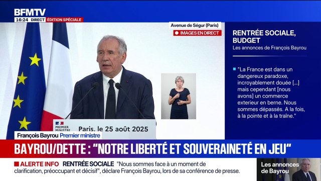 Discours de rentrée: On licencie les fonctionnaires et on augmente massivement les impôts, c'est ça ce qui nous menace , déclare François Bayrou