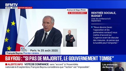 Discours de rentrée: "Notre survie dépend de chacun des parlementaires français", souligne le Premier ministre, François Bayrou