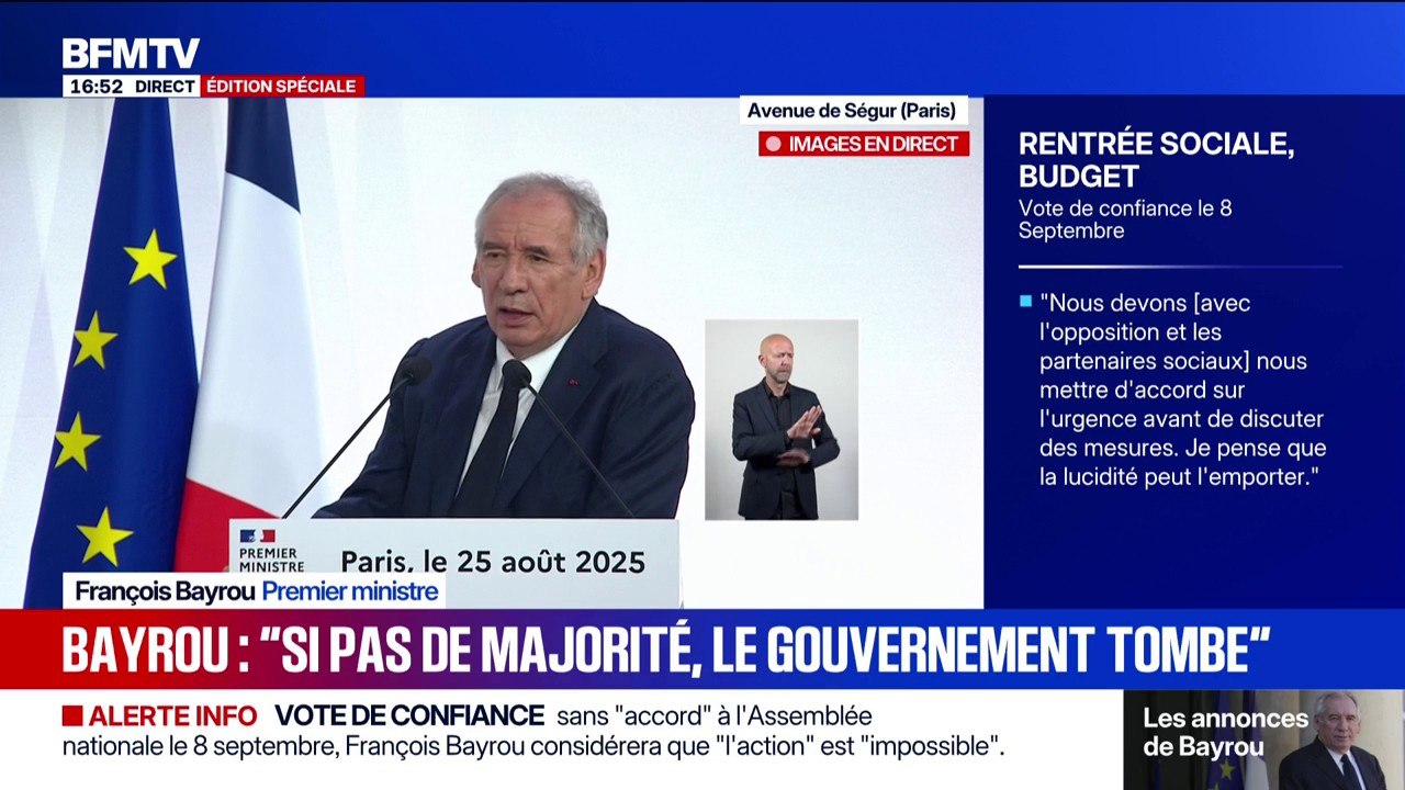 Discours de rentrée: "Notre survie dépend de chacun des parlementaires français", souligne le Premier ministre, François Bayrou