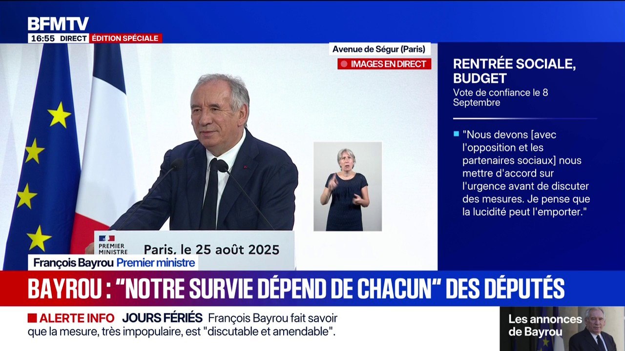 Discours de rentrée: "Quand vous êtes un homme public, vous êtes là pour prendre vos responsabilités par pour vous échapper", lance François Bayrou, Premier ministre