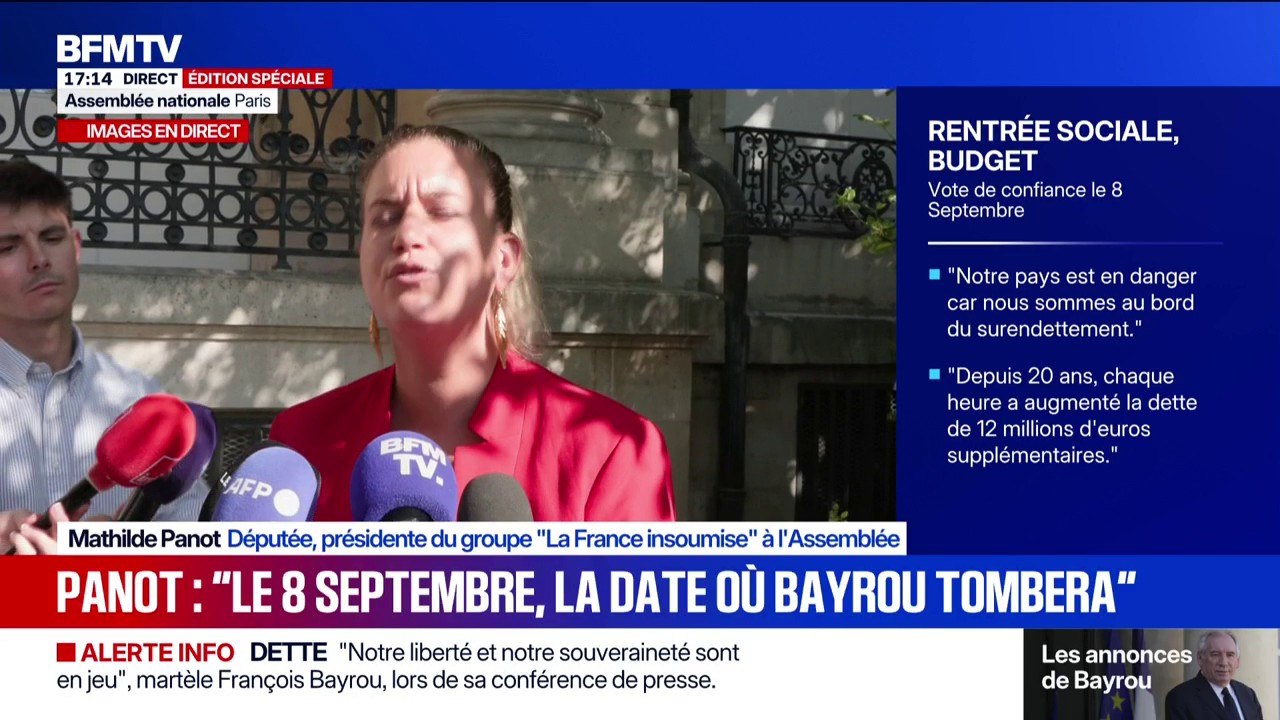 Vote de confiance: "François Bayrou gouverne avec le soutien de l'extrême droite", affirme Mathilde Panot, présidente du groupe "La France Insoumise" à l'Assemblée nationale