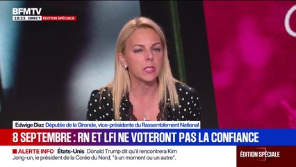 Vote de confiance du 8 septembre: "Nous souhaitons qu'il y ait une dissolution de l'Assemblée Nationale", déclare Edwige Diaz, vice-présidente du RN