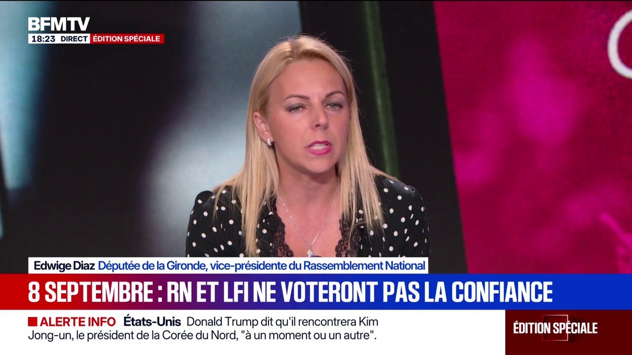 Vote de confiance du 8 septembre: "Nous souhaitons qu'il y ait une dissolution de l'Assemblée Nationale", déclare Edwige Diaz, vice-présidente du RN