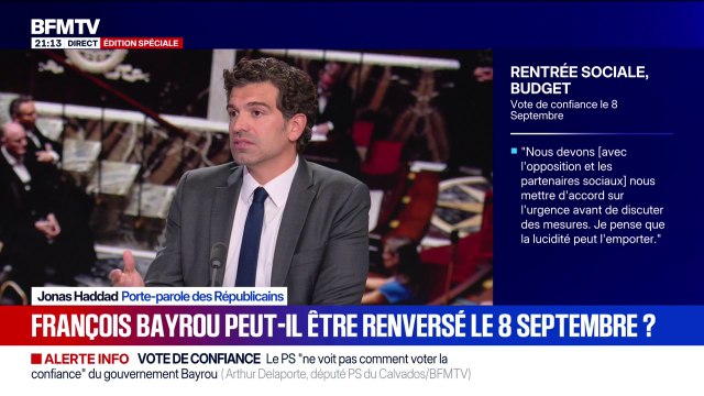 Vote de confiance du 8 septembre: On danse sur un volcan , image Jonas Haddad, porte-parole des Républicains