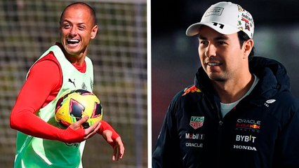 Checo Pérez se hace presente en el Clásico Nacional; así lo recibe Chicharito Hernández