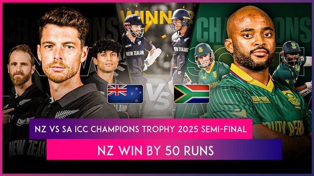 NZ vs SA ICC Champions Trophy 2025 Semi-Final Stat Highlights: New Zealand Qualify For Final