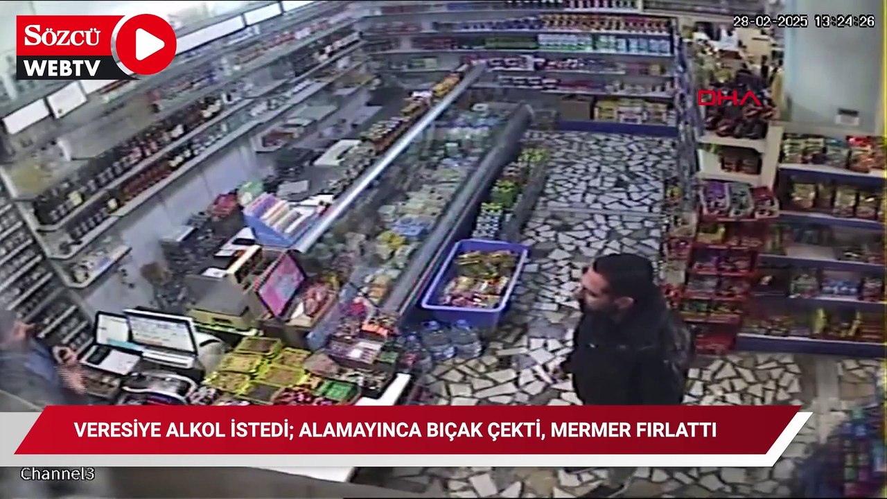 Cezaevi firarisi veresiye alkol istedi; alamayınca bıçak çekip mermer fırlattı
