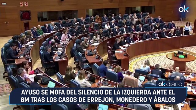 Ayuso se mofa del silencio de la izquierda ante el 8M tras los casos de Errejon, Monedero y Ábalos