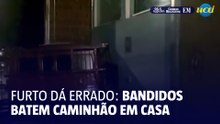 Bandidos tentam furtar caminhão, perdem controle e batem em casa